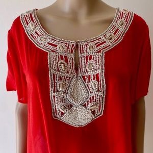 Orange Top with Beaded Neckline Chico's Size 2 =12